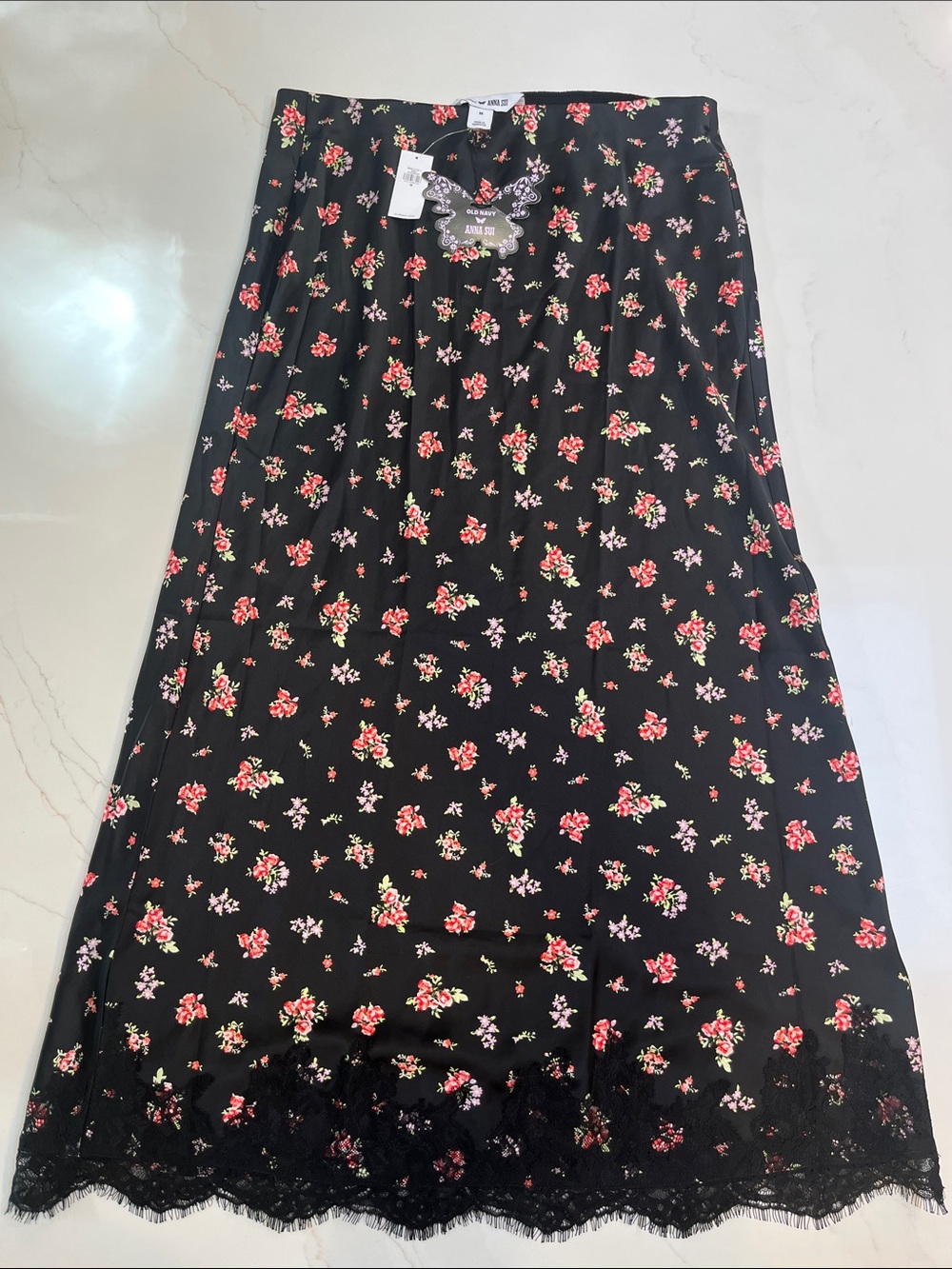Old Navy Black Maxi Skirt with Pink Floral Print